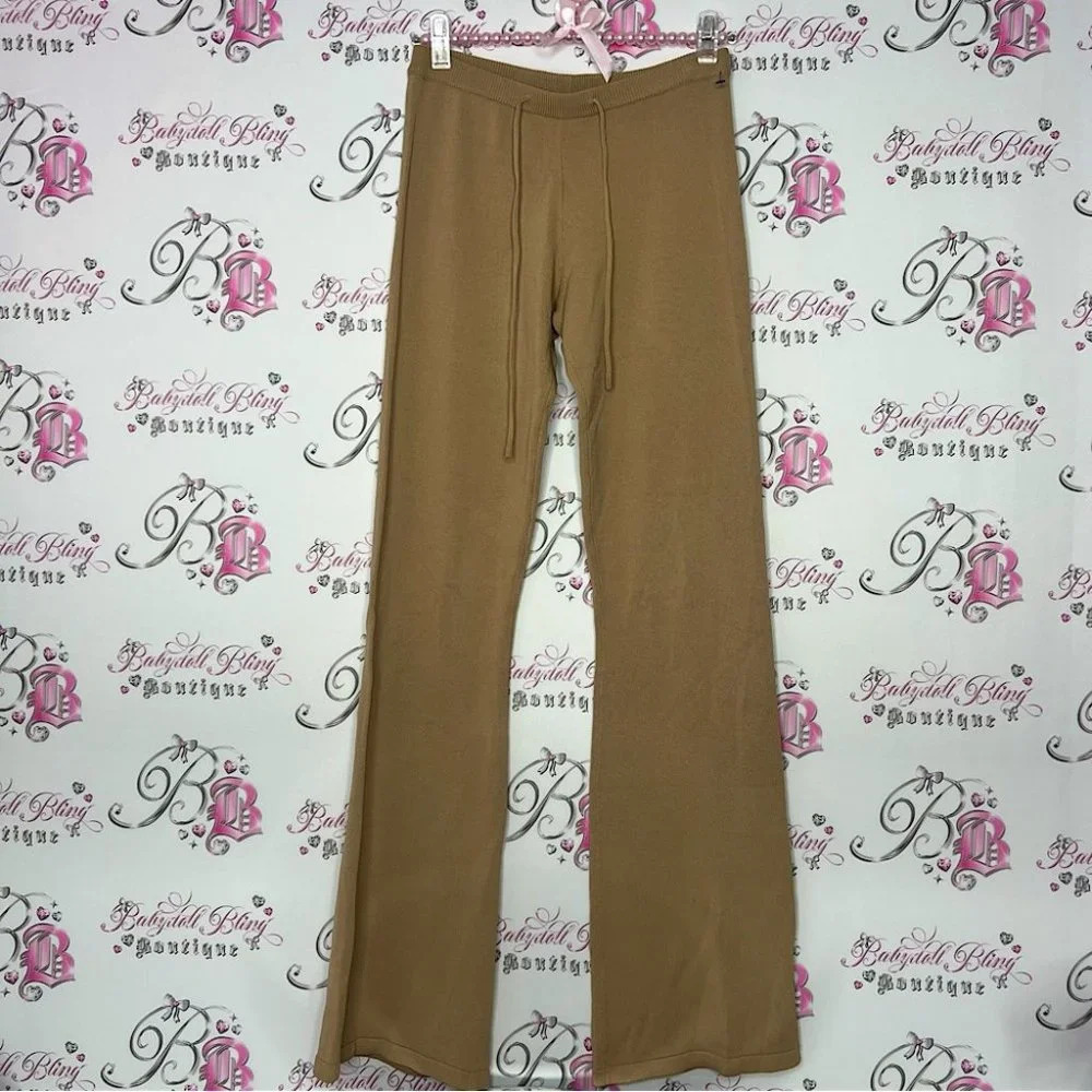 I.AM.GIA pants tan taupe brown caramel ribbed stretchy thick knit lounge style